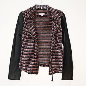 Never Worn! Colorful/Leather Armed Jacket.